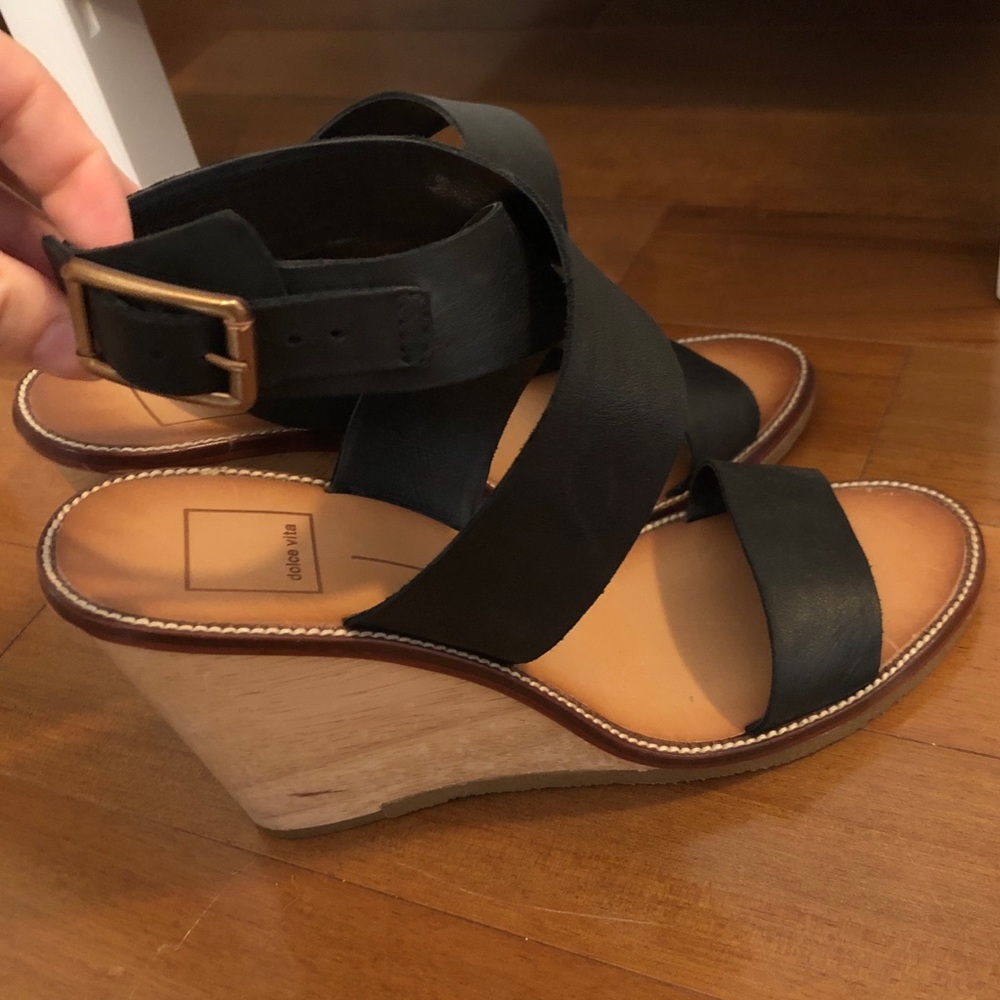 Dolce Vita Black Leather Strappy Wedges